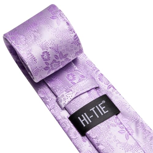 Image of Hi-Tie Men Silk Ties Set with Flower Lapel Pin Necktie Pocket Square Cufflinks for Tuxedo Wedding Business