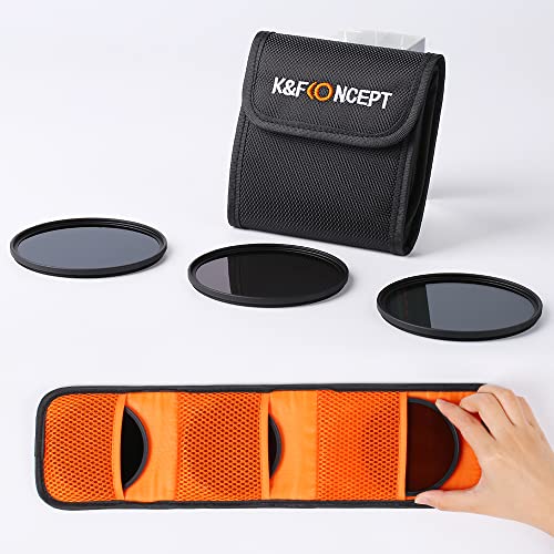 Filter Pouch, K&F Concept Lens Filter Case 3 Pocket Pouch Lens Accessory for Digital Camera Square or ND Filters