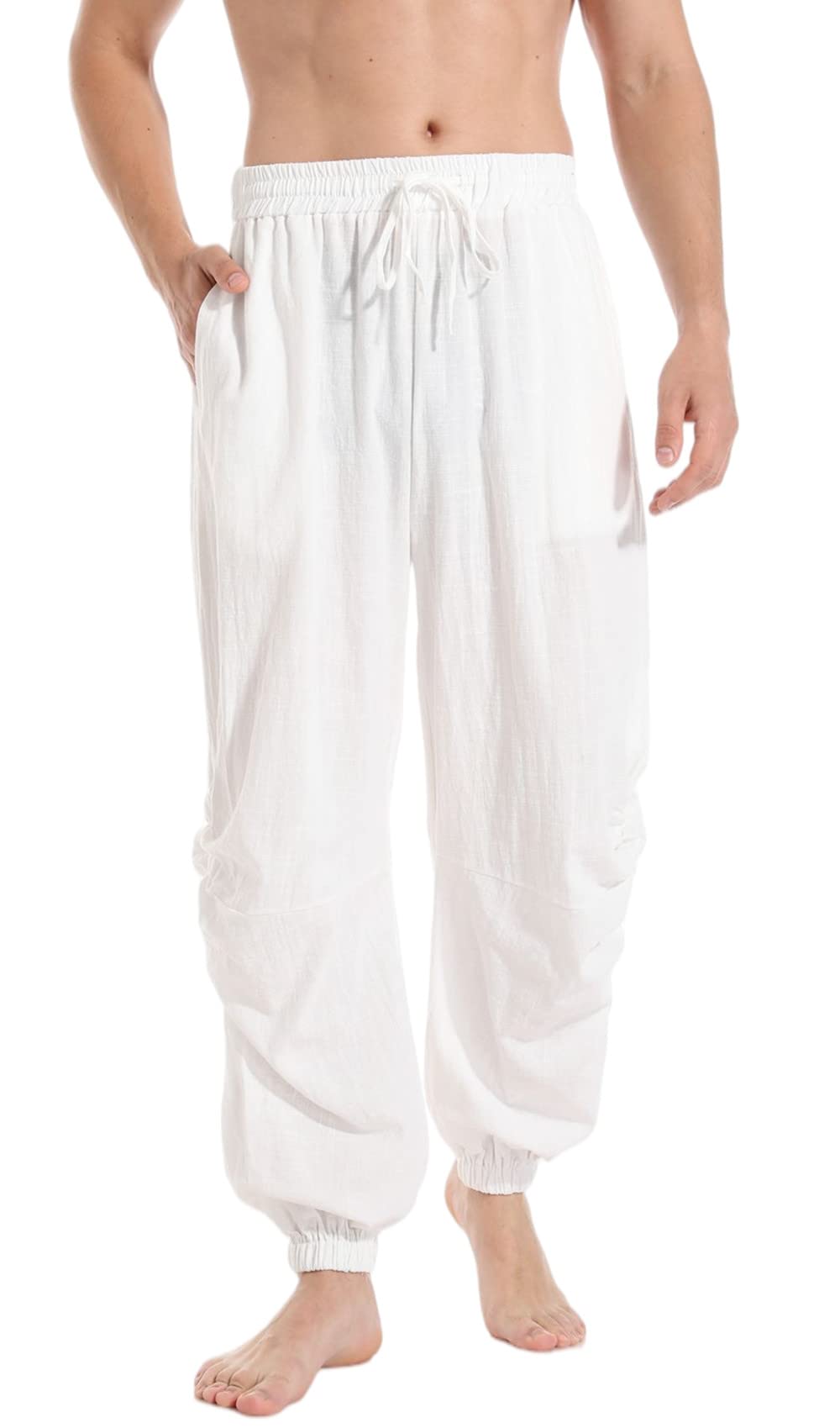 PACEIADTA Mens Casual Cotton Linen Pants Casual Elastic Waist Drawstring Yoga Jogger Pants
