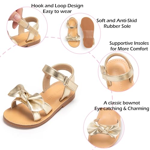 Image of PHIRAMIN Toddler Girl Sandals - Flower Girl Dress Shoes Open Toe Little Kid Flats