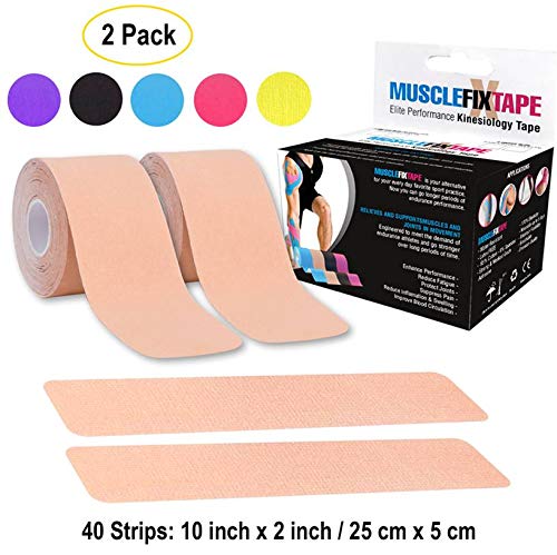 Beige 2-Pack Kinesiology Recovery Tape Precut Roll - Sports Athletic Injury Therapy Support