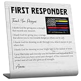 First Responder Thank You Prayer Desk Sign, Thin Line Flag Appreciation Gift for EMS Police Fire Dispatch Military Hero Faith-Based Tribute Graduation Retirement Gifts Desk Decorative Plaques TZ164