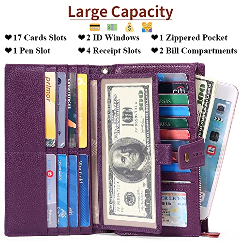 SENDEFN Women's Wallet Large Capacity RFID Blocking Leather Wallets Credit Cards Organizer with Checkbook Holder2