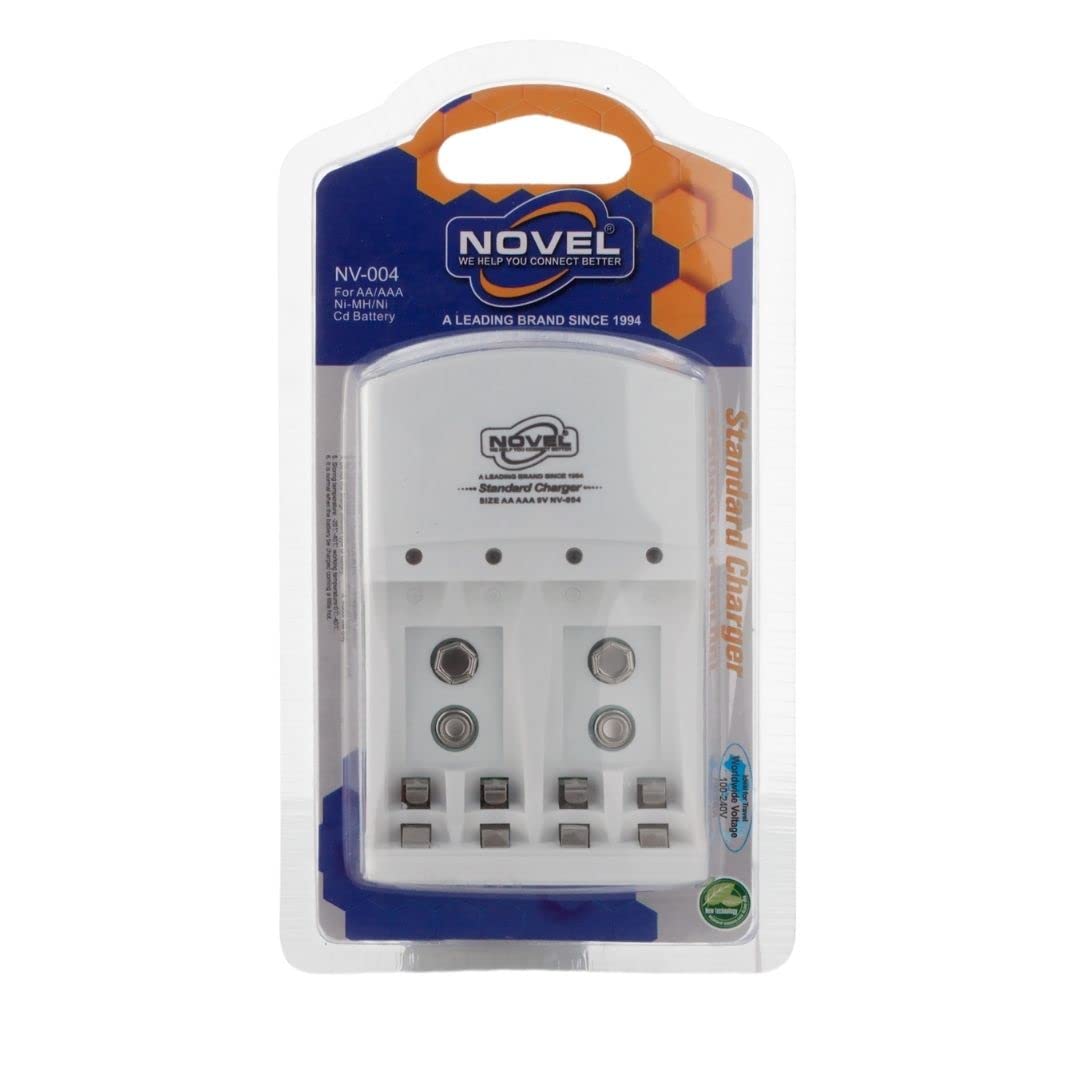 TG004 Battery Charger - Plug-in Charger for AA AAA 9V Batteries | Ni-MH/Ni-CD Rechargeable Battery Charger | Universal Charging Station for Multiple Battery Types