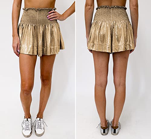 GUOLEZEEV Metallic Gold Shorts for Women High Waist Sequin Dressy Flowy Shorts XL — view 4