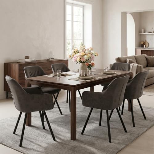 LEWE Esszimmerstuhl 6er Set drehbar, Armlehne Rückenlehne, Küche Wohnzimmer