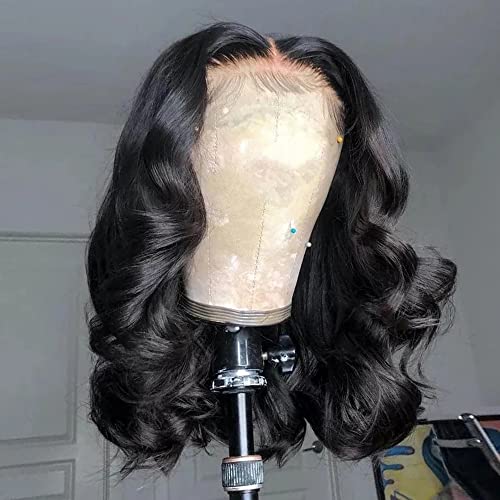 QUINLUX HAIR HD Invisible Short Loose Wave Lace front Human Human Hair Pre Plucked for Women Natural Brizillian Human Hair wig Transparent HD Lace Wig with Baby Hair Bleached Knots 150 Density 10 inch