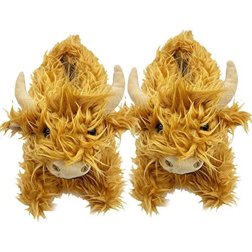 Highland Cow Hausschuhe, rutschfeste schottische Fuzzy-Hausschuhe, süße Rinderhausschuhe, Plüsch, warme Hausschuhe, Winterbodenschuhe, Hausschuhe für den Innenbereich für Kinder und Erwachsene Cover