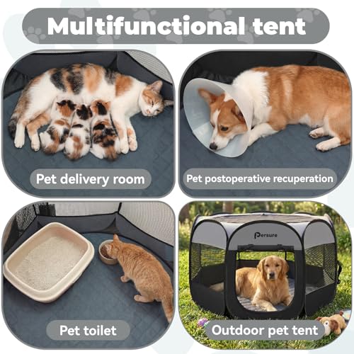 Image of Dog Cat Playpen Indoor Outdoor for Puppy Pet Dog Cat Recovery After Surgery | Dog Tent Crates Cage Indoor /Outdoor, Portable Pop Up Kennel with Carrying Case for Travel (Dark Grey with Pad, Large)