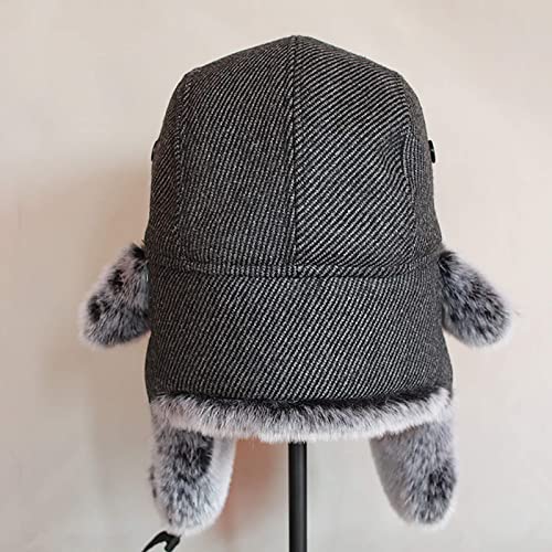 XJZKA-Bomber-Hat-Mens-Trooper-Trapper-Hat-avec-Oreillettes-Chapeau-de-Bombardier-dhiver-double-en-Polaire-Garder-au-Chaud-Couleur-Gris-fonce-Taille-60-62