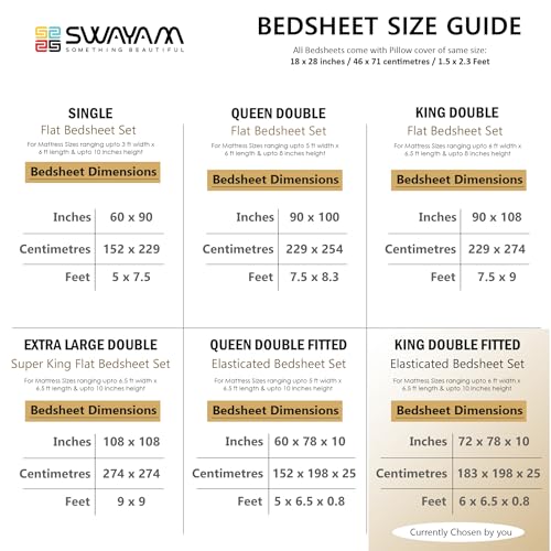 Image of Swayam 100% Cotton King Fitted Bedsheet with 2 Pillow Covers | Size 72 x 78 x 10 inch | 144 TC | Ethnic Motifs Design | Soft Breathable Bed Sheet | Comfortable & Durable for Bedroom - Multicolor