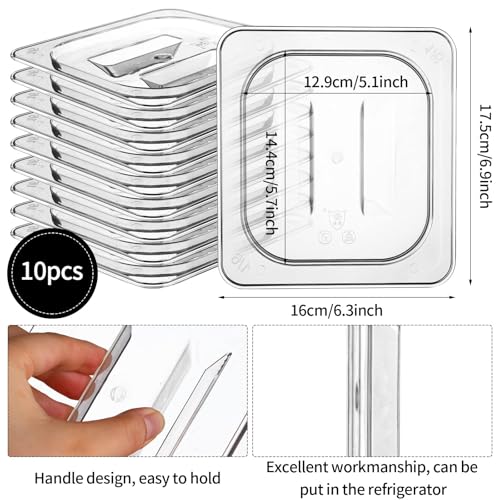 Droutti CW417 10 Pack 1/6 Size Clear Food Pan Lids Polycarbonate Universal Handled Food Pan Lid Plastic Pan Lid With Handle Restaurant Commercial Hotel Food Pan Cover 6.9 X 6.3 Inch thumb #1