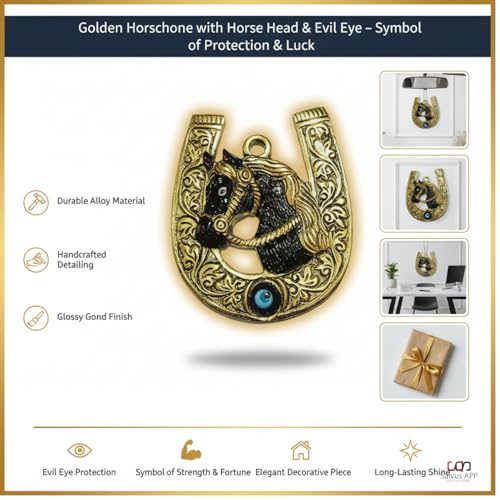 Image of Salvus APP SOLUTIONS Artisan-Crafted Metal Horse Shoe Figurine: A Stylish and Symbolic Touch for Home Decor (Gold Hair 3x4 in)