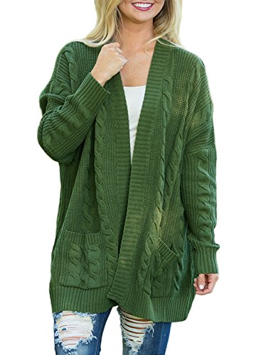 Dearlove Women's Oversized Long Sleeve Open Front Cable Knit Cardigan Sweaters Casual Loose Coat Outerwear with Pockets Solid Green M