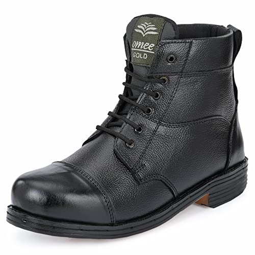 Image of OMEE GOLD Army Leather Parade & Drill Boots /Military /Tactical /Training /Trekking Black Ankle High Boots for Men