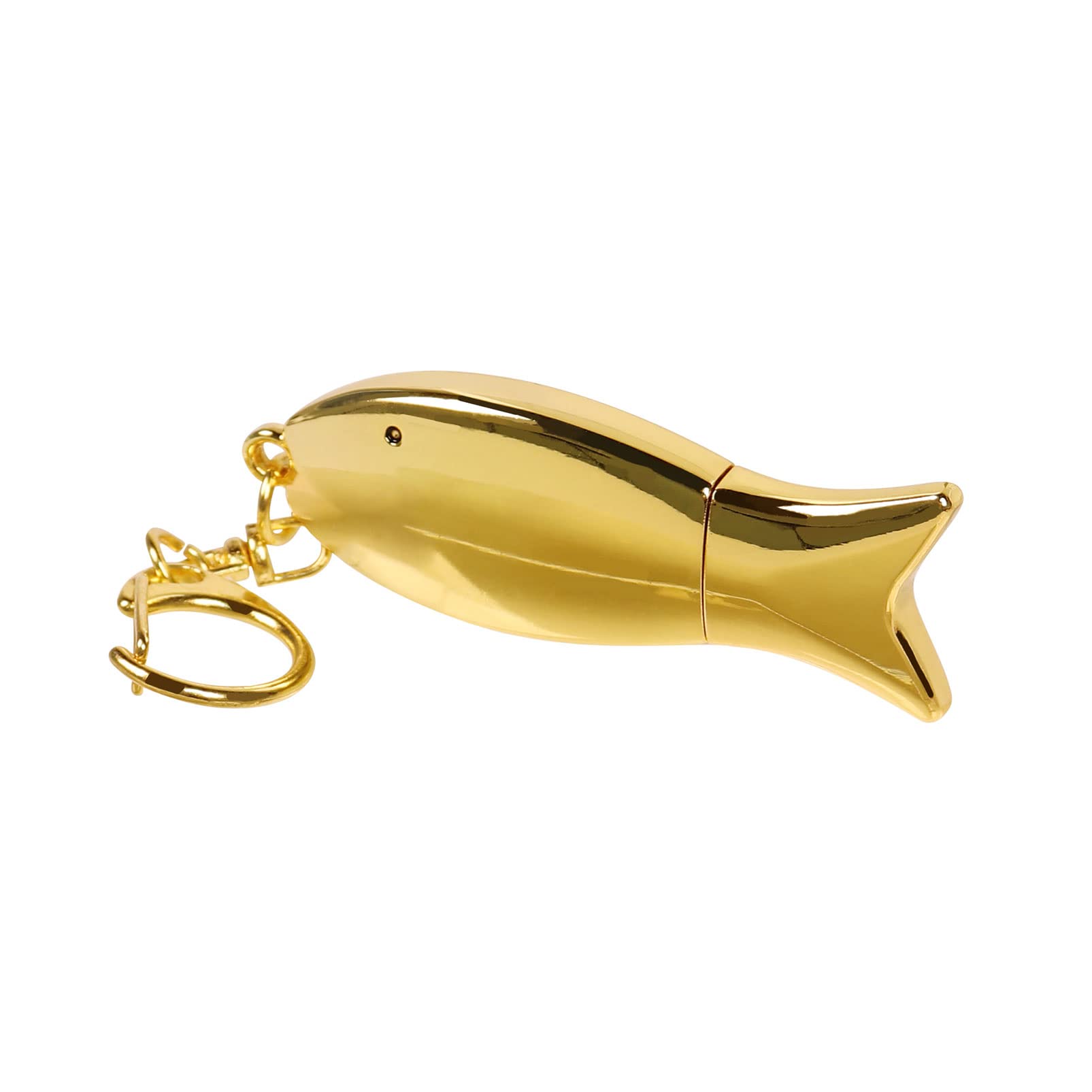 Tynerza 64GB USB 2.0 Metal Fish Shape Flash Drive with Key Chain Memory Stick Cool Pen Drive for Data Storage Portable Thumb Drive Funny Jump Drive U Disk Gift (Gold)