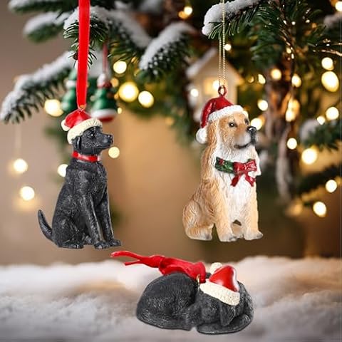 Yinns 3PCS Dog Ornament Black Labrador Decor, Hand-Crafted Resin Holiday Labrador Golden Retriever Ornament Cover