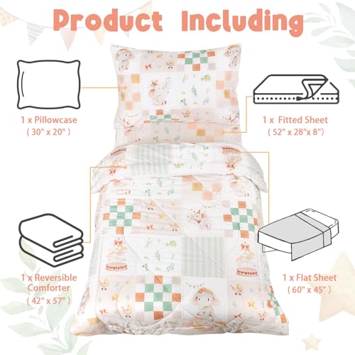 Image of SWESEN Toddler Bedding Set for Girls, Toddler Girls Bedding Set, Soft & Lightweight 4 Piece Toddler Comforter Sets Include Comforter, Flat Sheet, Fitted Sheet, Pillowcase, Elephant