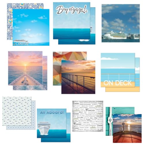 Custom Bundle - 10 Cruise Travel Vacation Themed 12" x 12" Scrapbook Papers - Various Brands
