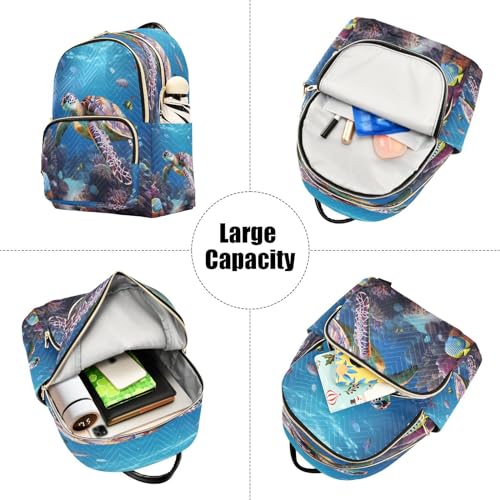 Image of ALAZA Color Fish Ocean Sea Turtle Women Backpack Purse Ladies Fashion Shoulder Bag Daypack Travel Bag 10L