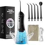 Water Flossers for Teeth, Electric Floss for Adults, Water Dental Picks for Teeth Cleaning and Flossing, Portable Flossers for Travel Size, Travel Bag and 4 Tips, IPX7 Waterproof - Black