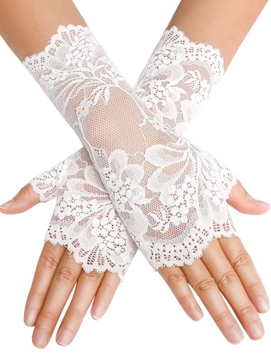 Avidlove Gothic Clothes for Women Short Lace Glove Fingerless Bridal Wrist Gloves Opera Evening Wedding Tea Party Prom Cosplay White