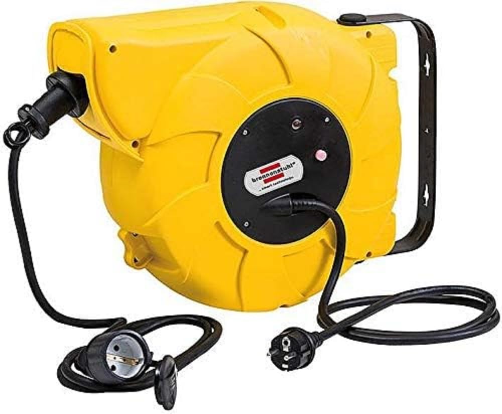 Brennenstuhl Automatik IP44 - Enrollador automático de cables para exteriores (cable de 16 + 2 m, para montaje en pared y techo, IP44), color amarillo