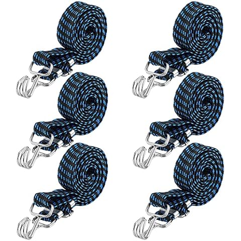 MUKCHAP 6 PCS 2m x 3cm Adjustable Bungee Straps, Heavy Duty Bungee Cords with Hooks, Flat Elastic Bungee Straps for Luggage Moving, Cargo Tying, Tie Down, Camping, Tarpaulin Fixing Cover