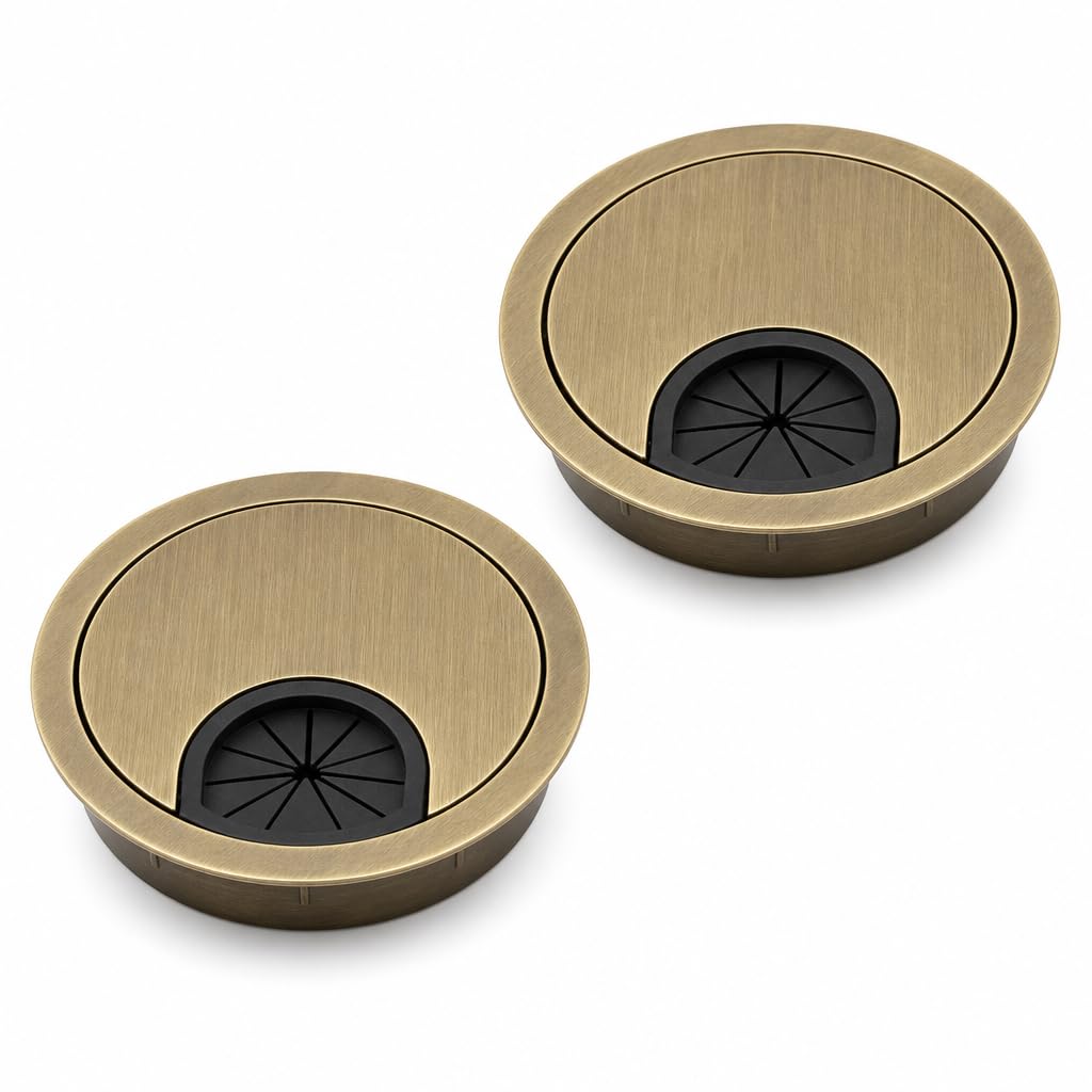 2 Pack 80mm Desk Grommets, Bronze Desk Cable Grommet, Detachable Desk Cable Hole, Zinc Alloy Cable Hole Covers for Desktop Cable Management, Round Table Wire Organizer for Home Office Computer Desk