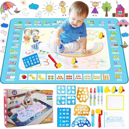 Tapis Dessin Enfant,Tapis Dessin Eau,Tapis de Dessin,100 x 80 cm Tapis de Griffonnage Réutilisable,avec Jeu D'outils de Peinture,Cadeau Fille Garcon,Educatif...