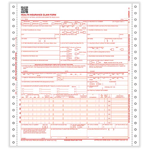 ComplyRight CMS 1500 Healthcare Billing Form | 9.5 x 11 | 1-Part Continuous | Medical Billing | Pack of 1,000