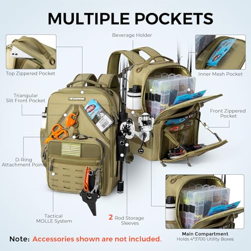 Image of KastKing KastMate Fishing Backpack With 2 Rod Holders, Khaki