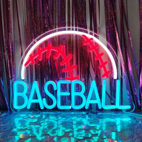 Image of Baseball Neon Sign Baseball Decor Baseball Light Neon Signs for Wall Decor Men Neon Wall Decor Baseball LED Sign for Man Cave Boy Bedroom Baseball Club Bar Party, 13.3 inch x 9.4 inch