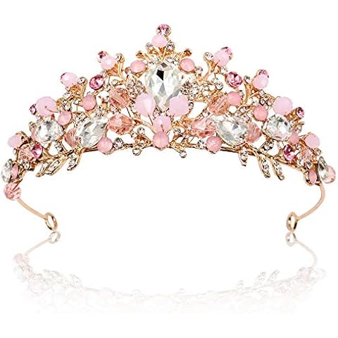 NODG Rose Gold Tiaras and Crowns for Women Pink Crystal Wedding Tiaras for Women Birthday Party Headbands Prom Pageant Tiara Headband Rhinestone Bridal Crown for Bride Cover