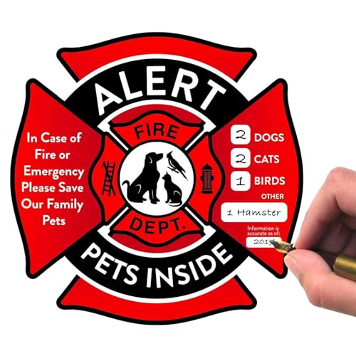 Pet Alert Stickers - FIRE Safety Alert And Rescue Sticker | Save Our Pets Finder Window Stickers | Adhesive Pet Alert Safety Fire Rescue Sticker | UV Fade Resistant Removable For Window Door Or House