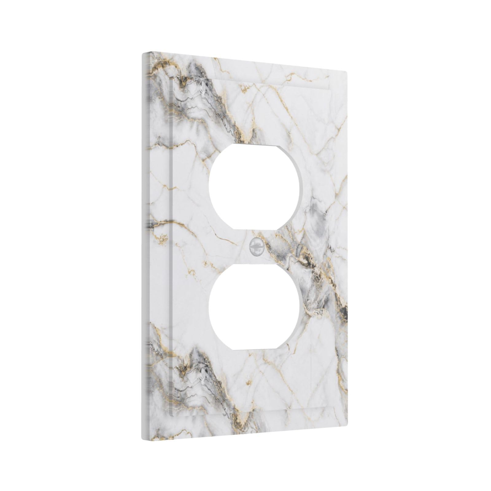 Xuejiaku Decorative Outlet Covers Modern Minimalist Luxury Gold Grey Marble Texture 1 Gang Duplex Light Switch Cover Plate Unique Wall Plates for Electrical Switch Plate Covers for Kitchen Decor