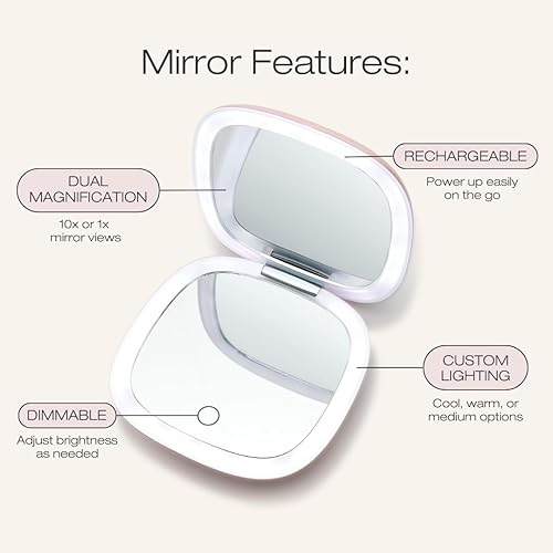 Woosh Beauty Fold Out LED Mirror | 1x/10x Dual Magnification