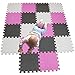 MQIAOHAM Esterilla Puzzle de Fitness-18 losas de EVA Espuma Alfombrilla Protección para el Suelo para máquinas Deporte y gimnasios sobre el Piso Fácil de Limpiar Blanco Rosa Gris 101103112