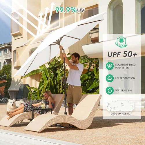 Image of JEAREY 9FT Outdoor Patio Umbrella with Solar Lights, LED Lighted Pool Umbrella with Tilt and Crank, Outdoor Table Umbrellas for Deck, Yard & Market (Cream White)