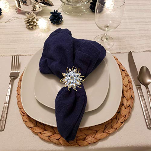 Fun Land Gold Napkin Rings Set Of 6, Luxury Rhinestone Crystal Flower Serviette Buckles Holder For Wedding Birthday Dinner Parties Easter Thanksgiving Christmas Holiday With Gift Box #TOP3
