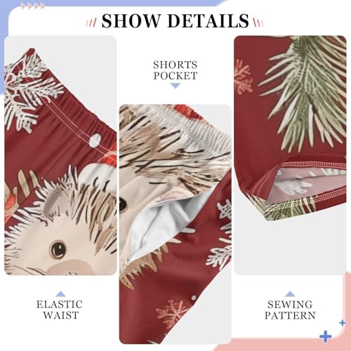 ZZXXB Xmas Hedgehog Pine Branches Boys Long Pants Soft Trousers Elastic Waist Kids Lounge Bottoms with Pockets S-XL4