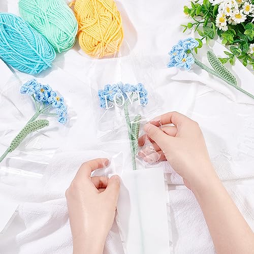 FINGERINSPIRE 3 pcs Crochet Forget Me Not Flower Light Sky Blue Handmade Crocheted Forget Me Not Flower Bouquet Cotton Knitting Artificial Fake Flower for Home Decoration Wedding Bouquet - Image 3
