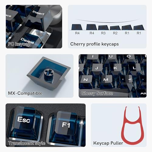 Image of dagaladoo Dark Blue Clear Keyboard keycaps,Transparent keycaps 60 75 100 Percent,Crystal Jelly Key Cap Set,Shine Through Key caps.,Cherry Profile Key caps for Mx Switches Mechanical Keyboard