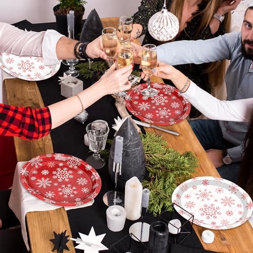 QZYL 50 PCS Christmas Paper Plates, 12.2×10.2 Inches Oval Snowflake Plates Christmas Party Decorations, Red White Platters Xmas Party Dinnerware, Holiday Party Supplies BBQ New Year Tableware – Image 7