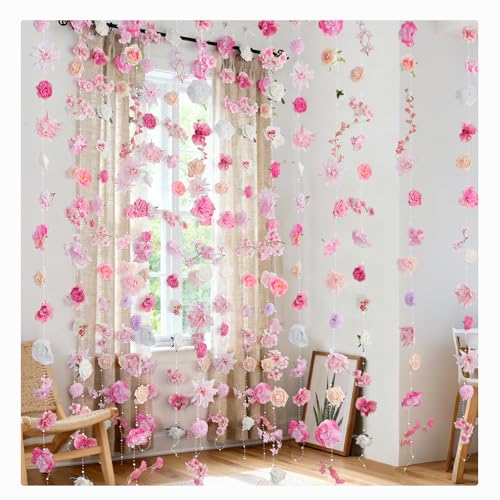 RIDDSEE Artificial Hanging Flower Garland 82.6ft Floral Vines Backdrop Wall for Wedding Party Events Spring Home Garden Decor(Single Piece is 6.8ft)-12pcs Pink
