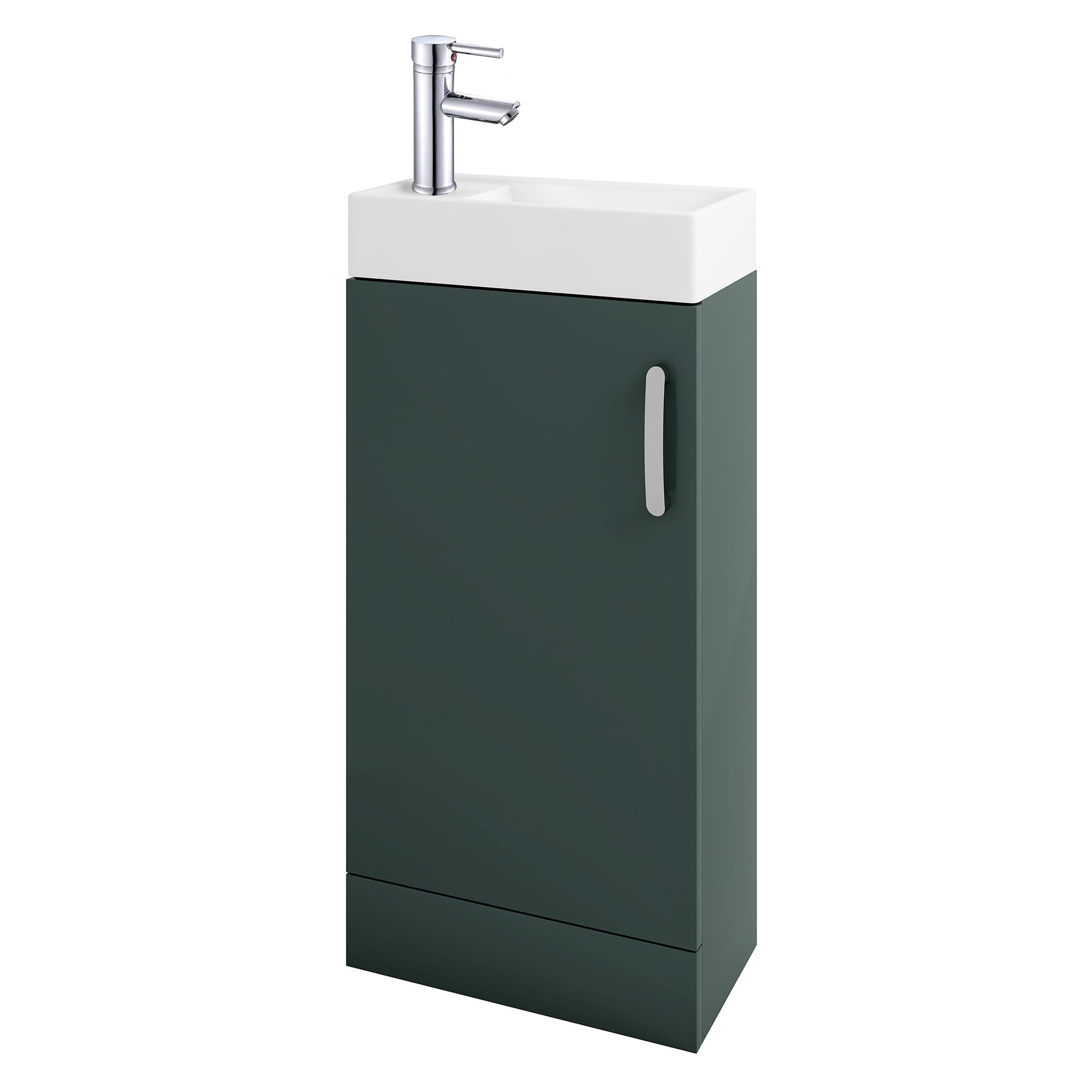 BELOFAY New York Green 400mm Floor Standing Bathroom Vanity Unit With Basin - Laquered Cloakroom Vanity Unit with 1 Tap Hole Ceramic Basin and Soft Close Hinges. (WASTE INCLUDED) โ image 1