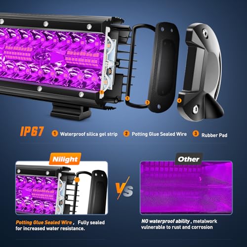 Image of Nilight 12 Inch LED Light Bar 240 W Purple | Triple Row Design, Flood Spot Combo Beam Off Road Driving Decoration Neon Hunting Lighting for UTV Pick-up Van Boat Tractor
