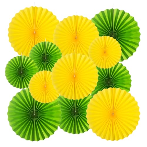 Yellow and Green Paper Fans Wall Decoration Background Ceiling Hanging Decoration for Spring St.Patrick's Day Baby Shower Graduation Birthday Theme Party Decoration, 12pc