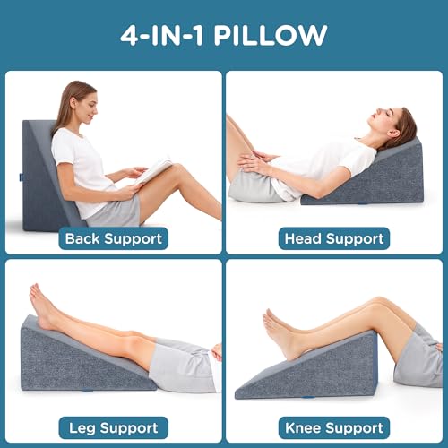 Image of ComfyHug Wedge Cushion for Sleeping & Back Support - Bed Wedge Pillow for Acid Reflux, GERD, Snoring & Post-Surgery Relief | High-Density Foam, Washable Cover (20 x 18 x 10 Inch, Grey)
