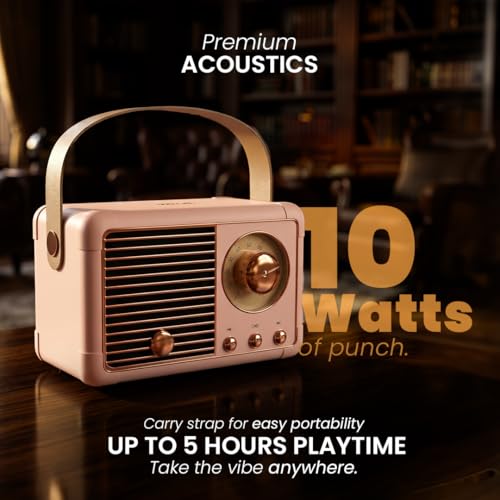 Image of Walta Elite Retro Portable Bluetooth Speaker, Pink, Vintage Style, 10W, TWS Mode, BT 5.4, USB /AUX /TF, Type-C Charging, 5Hrs Playtime